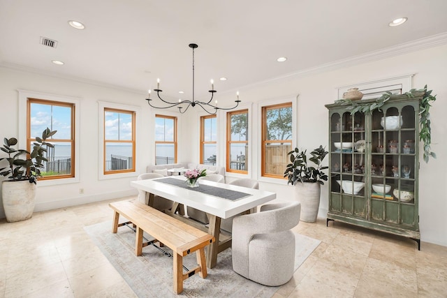 92 Carolyn Ln, Santa Rosa Beach, FL 32459 - dining room featuring a chandelier, crown molding, recessed lighting, and baseboards