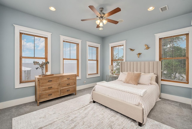 92 Carolyn Ln, Santa Rosa Beach, FL 32459 - bedroom featuring carpet floors, baseboards, recessed lighting, and a ceiling fan