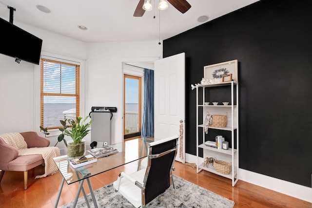 92 Carolyn Ln, Santa Rosa Beach, FL 32459 - office area featuring a ceiling fan and wood finished floors