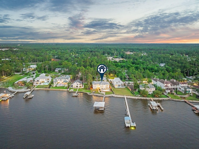 92 Carolyn Ln, Santa Rosa Beach, FL 32459 - aerial view at dusk of a wooded view, a water view, and a residential view
