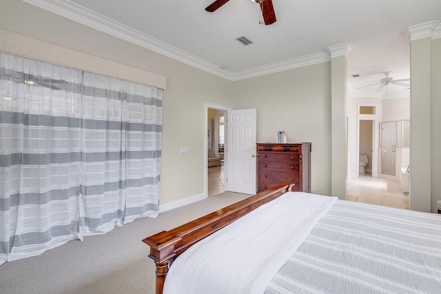 359 Indigo Loop, Miramar Beach, FL 32550 - carpeted bedroom featuring crown molding, ceiling fan, and ensuite bathroom