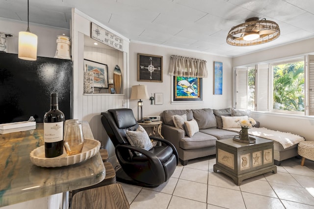 40 Flounder St, Santa Rosa Beach, FL 32459 - living room with light tile patterned floors and crown molding