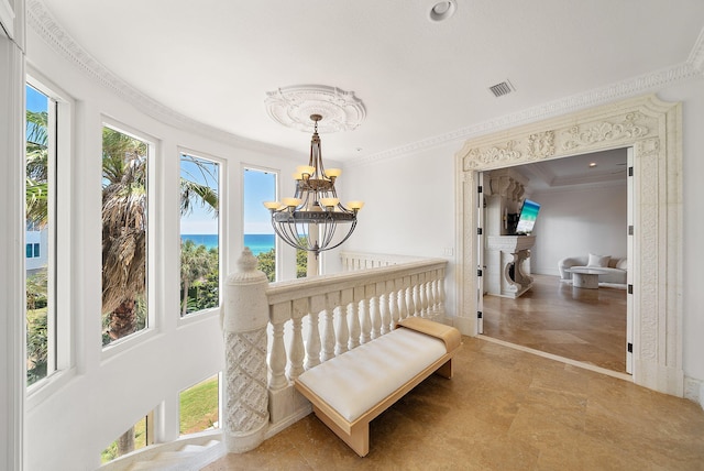 30 Pelican Cir, Inlet Beach, FL 32461 - corridor with a chandelier and ornamental molding