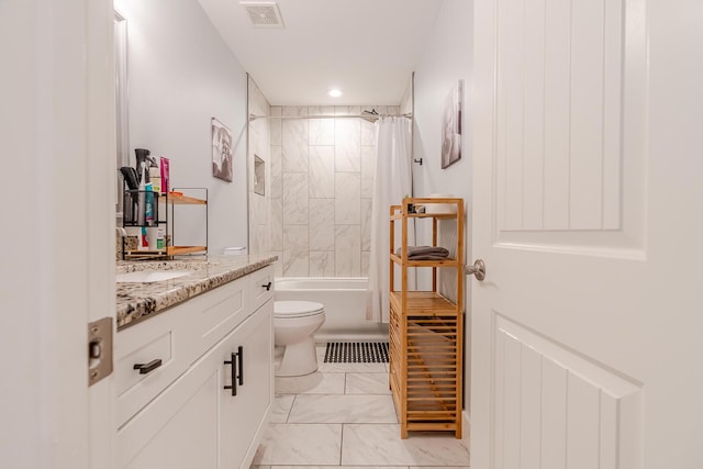 409 Hideaway Ln, Niceville, FL 32578 - full bathroom with vanity, marble finish floors, shower / tub combo, and recessed lighting