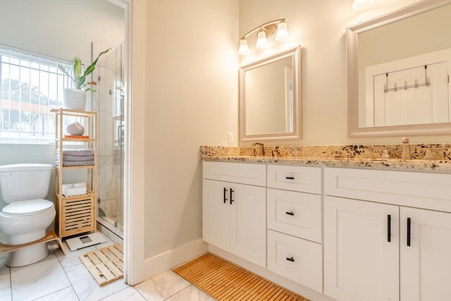 409 Hideaway Ln, Niceville, FL 32578 - bathroom with double vanity, a shower stall, and marble finish flooring