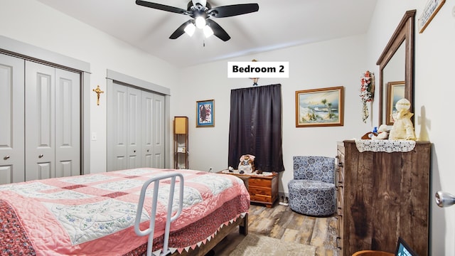 148 Engelbrecht Rd, Defuniak Springs, FL 32433 - bedroom with multiple closets, wood finished floors, and a ceiling fan