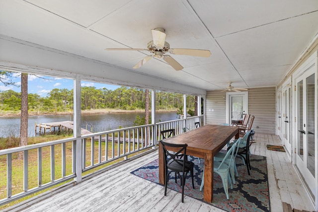 84 Old Miller Pl, Santa Rosa Beach, FL 32459 - sunroom / solarium featuring a water view, ceiling fan, and plenty of natural light