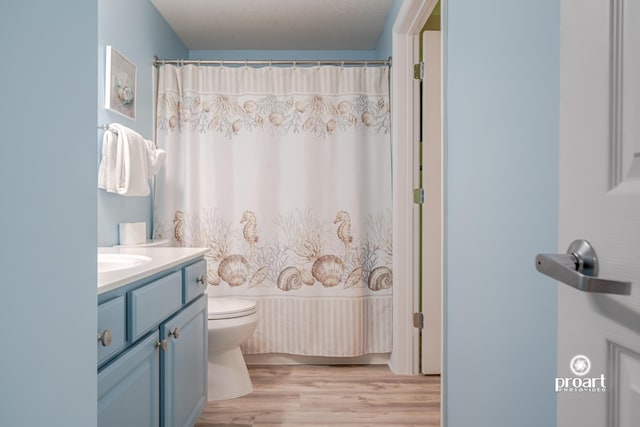 112 Seascape Dr Unit 704, Miramar Beach, FL 32550 - bathroom featuring toilet, vanity, wood finished floors, and a shower with curtain