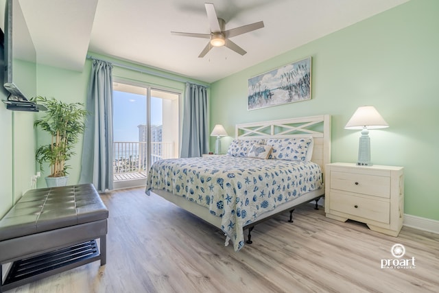 112 Seascape Dr Unit 704, Miramar Beach, FL 32550 - bedroom with access to outside, light wood-type flooring, baseboards, and a ceiling fan