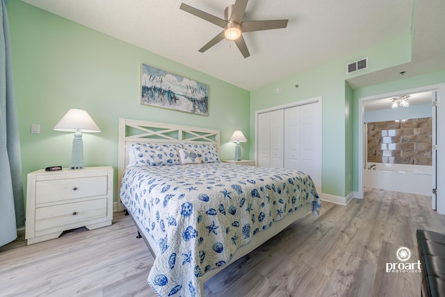 112 Seascape Dr Unit 704, Miramar Beach, FL 32550 - bedroom featuring a closet, light wood-style flooring, baseboards, and ceiling fan