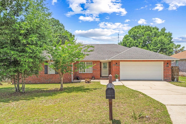 138 Conquest Ave, Crestview, FL 32536 - view of front of house featuring an attached garage, driveway, a front yard, and brick siding