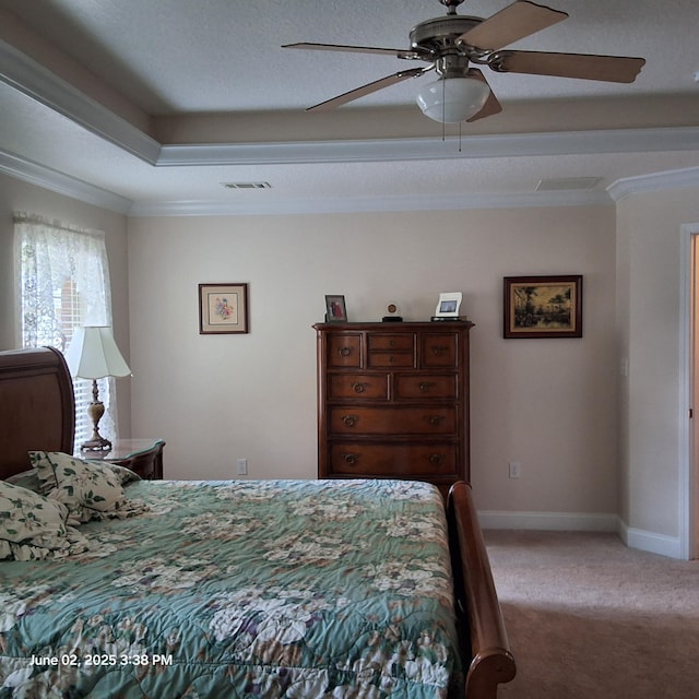 5848 Saratoga Dr, Crestview, FL 32536 - bedroom featuring light colored carpet, ornamental molding, baseboards, and a ceiling fan