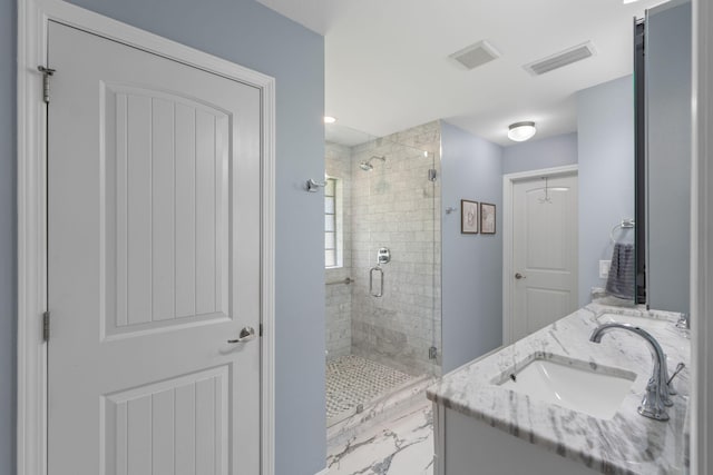 7302 Manatee St, Navarre, FL 32566 - full bath with a shower stall, double vanity, and marble finish floors