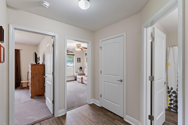 7302 Manatee St, Navarre, FL 32566 - foyer with dark wood-style floors, baseboards, and a ceiling fan