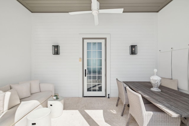 132 N Somerset St, Alys Beach, FL 32461 - carpeted office featuring ceiling fan and wood walls