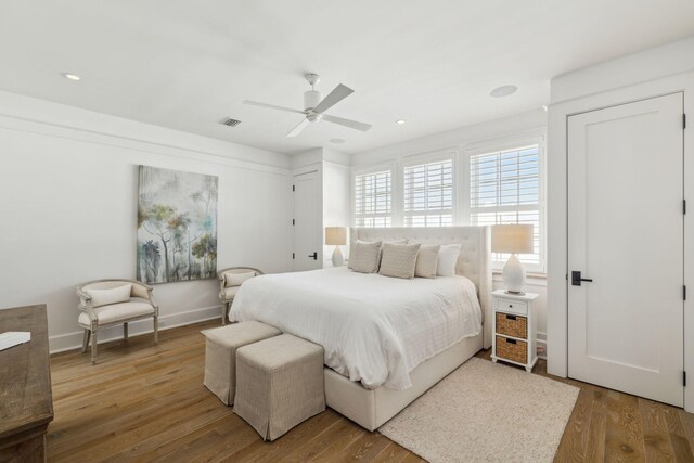 132 N Somerset St, Alys Beach, FL 32461 - bedroom featuring wood finished floors, a ceiling fan, recessed lighting, and baseboards
