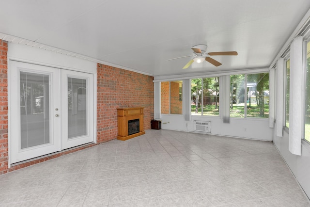 1184 Blackberry Cir, Baker, FL 32531 - unfurnished sunroom featuring a wall mounted AC, french doors, tile patterned flooring, and brick wall