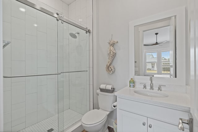 276 W Lafayette Rd, Inlet Beach, FL 32461 - bathroom with ceiling fan, toilet, a shower stall, and vanity