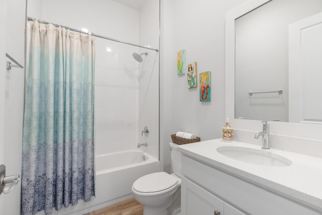 276 W Lafayette Rd, Inlet Beach, FL 32461 - bathroom with vanity, shower / bathtub combination with curtain, toilet, and wood finished floors