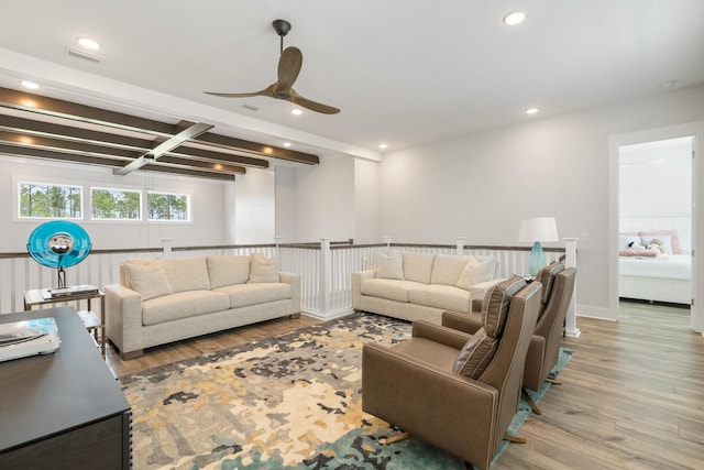 276 W Lafayette Rd, Inlet Beach, FL 32461 - living area featuring light wood-type flooring, a ceiling fan, recessed lighting, and beamed ceiling