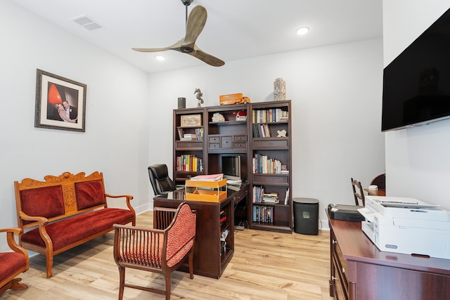 276 W Lafayette Rd, Inlet Beach, FL 32461 - home office featuring a ceiling fan, light wood-style flooring, recessed lighting, and baseboards