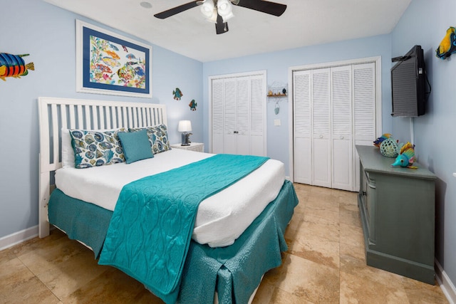 660 Nautilus Ct Unit 1103, Fort Walton Beach, FL 32548 - bedroom featuring two closets, a ceiling fan, and baseboards