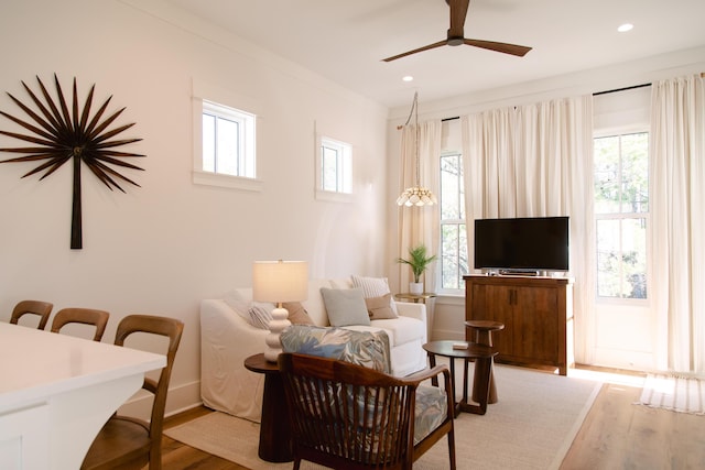 250 Beach Bike Way, Inlet Beach, FL 32461 - living area featuring plenty of natural light, a ceiling fan, wood finished floors, and recessed lighting