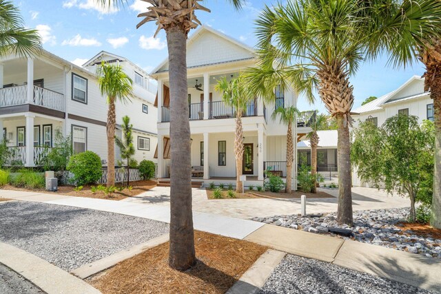 250 Beach Bike Way, Inlet Beach, FL 32461 - view of front of home with a balcony, covered porch, and a ceiling fan
