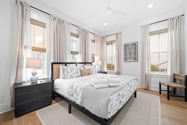 250 Beach Bike Way, Inlet Beach, FL 32461 - bedroom with multiple windows, light wood-type flooring, recessed lighting, baseboards, and a ceiling fan
