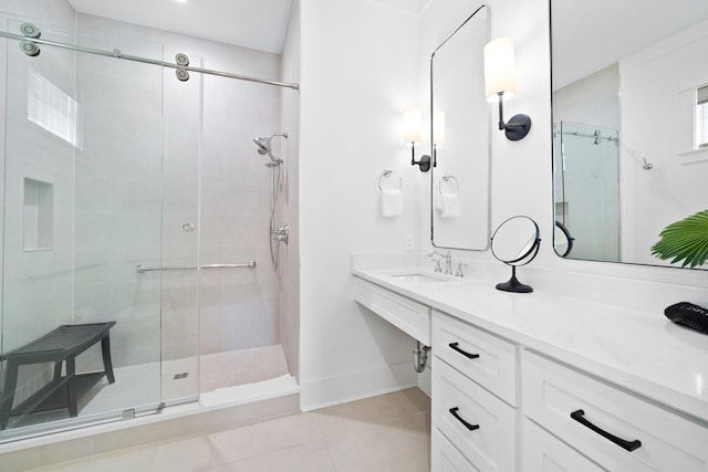 250 Beach Bike Way, Inlet Beach, FL 32461 - full bath featuring a shower stall, tile patterned floors, vanity, and baseboards