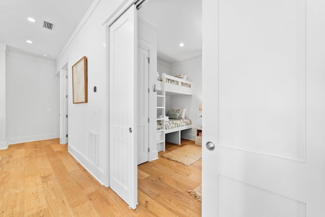 250 Beach Bike Way, Inlet Beach, FL 32461 - corridor with crown molding, light wood-type flooring, recessed lighting, and baseboards