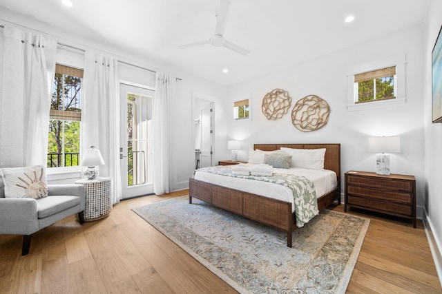 250 Beach Bike Way, Inlet Beach, FL 32461 - bedroom with access to outside, recessed lighting, light wood finished floors, and ceiling fan