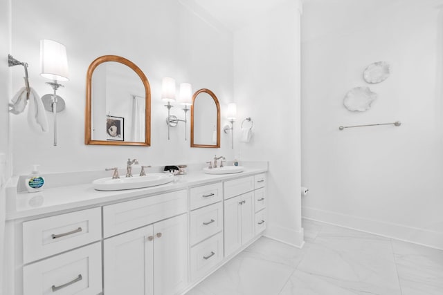 250 Beach Bike Way, Inlet Beach, FL 32461 - full bathroom featuring double vanity, marble finish floors, and baseboards