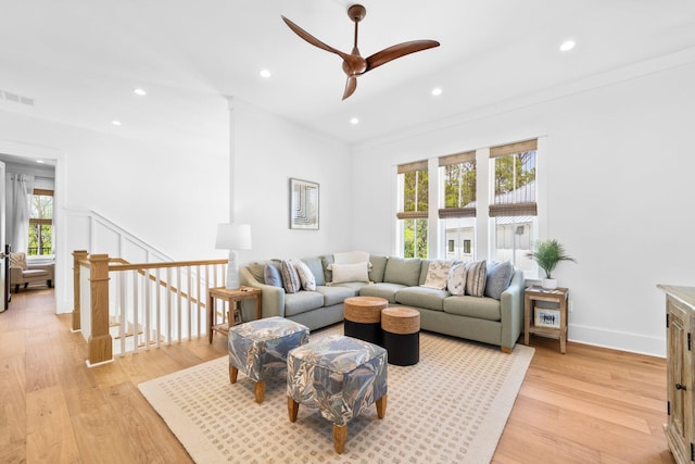 250 Beach Bike Way, Inlet Beach, FL 32461 - living room with a ceiling fan, recessed lighting, light wood-type flooring, and baseboards