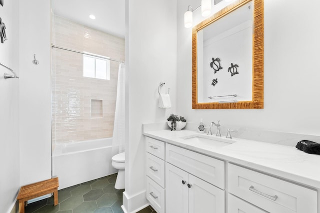 250 Beach Bike Way, Inlet Beach, FL 32461 - bathroom with vanity, toilet, tile patterned floors, shower / bath combo, and recessed lighting