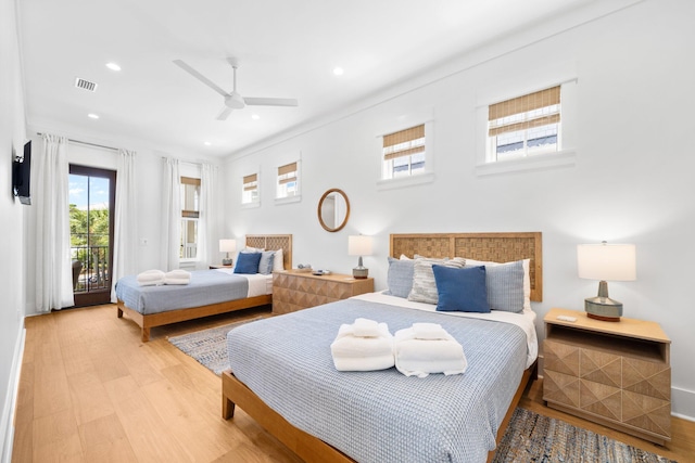 250 Beach Bike Way, Inlet Beach, FL 32461 - bedroom featuring access to outside, wood finished floors, recessed lighting, and a ceiling fan