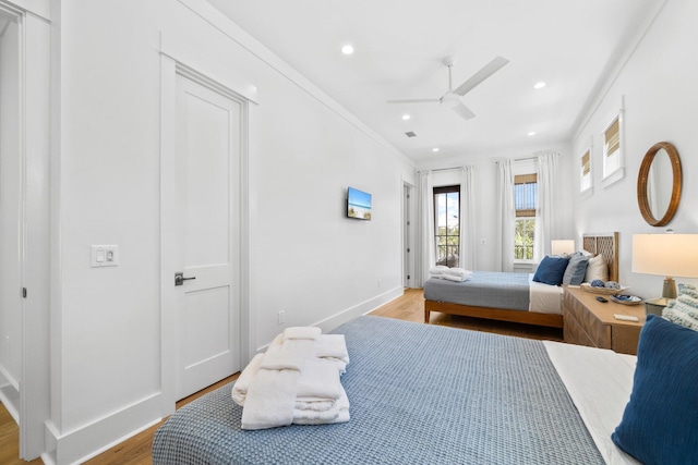 250 Beach Bike Way, Inlet Beach, FL 32461 - bedroom with light wood finished floors, recessed lighting, crown molding, baseboards, and access to exterior