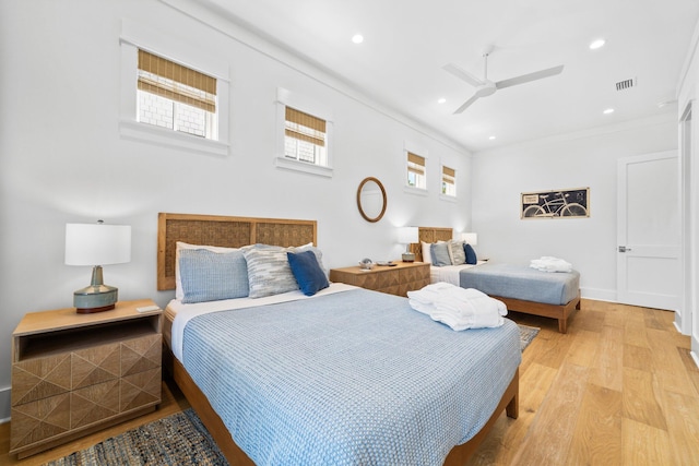 250 Beach Bike Way, Inlet Beach, FL 32461 - bedroom with light wood finished floors, recessed lighting, a ceiling fan, and crown molding