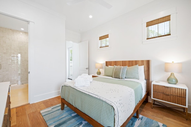 250 Beach Bike Way, Inlet Beach, FL 32461 - bedroom with wood finished floors, ensuite bath, recessed lighting, baseboards, and ceiling fan