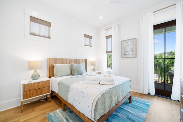 250 Beach Bike Way, Inlet Beach, FL 32461 - bedroom with access to outside, light wood-type flooring, recessed lighting, and baseboards