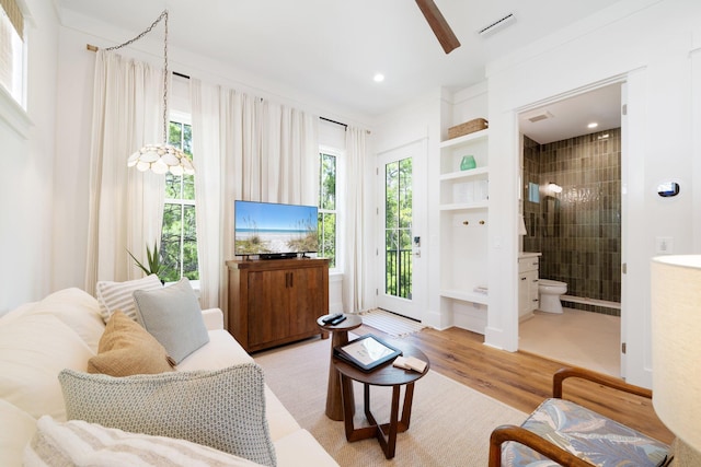 250 Beach Bike Way, Inlet Beach, FL 32461 - living area with healthy amount of natural light, light wood finished floors, a ceiling fan, and recessed lighting