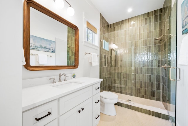 250 Beach Bike Way, Inlet Beach, FL 32461 - bathroom featuring a stall shower, toilet, vanity, and tile patterned flooring