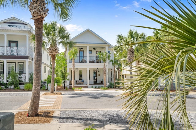 250 Beach Bike Way, Inlet Beach, FL 32461 - greek revival inspired property featuring a balcony, a porch, and ceiling fan