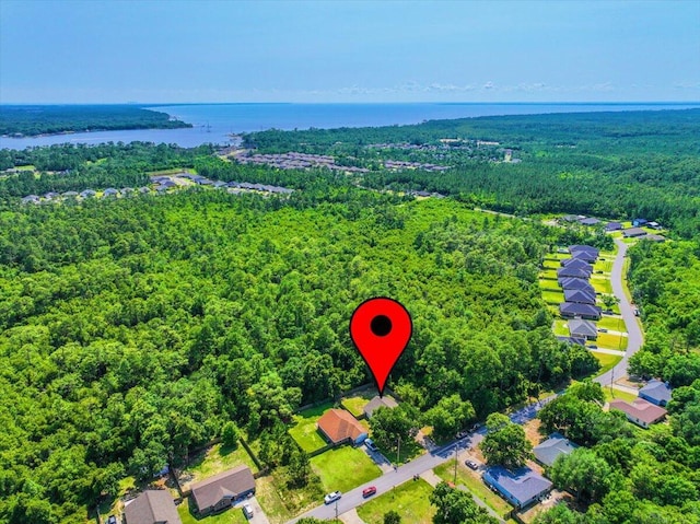 7319 Gordon Evans Rd, Navarre, FL 32566 - drone / aerial view of a heavily wooded area and a nearby body of water