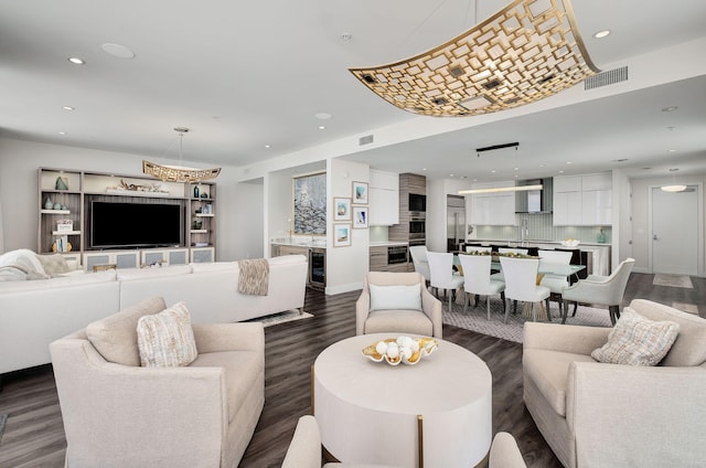 3820 E County Highway 30a Unit 408, Santa Rosa Beach, FL 32459 - living room with wine cooler, dark wood-type flooring, and recessed lighting