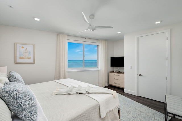 3820 E County Highway 30a Unit 408, Santa Rosa Beach, FL 32459 - bedroom with dark wood-type flooring, ceiling fan, and recessed lighting