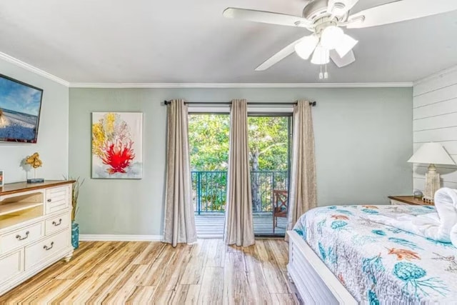 2800 Scenic Gulf Dr Unit 32, Miramar Beach, FL 32550 - bedroom featuring access to exterior, light wood-type flooring, crown molding, baseboards, and a ceiling fan