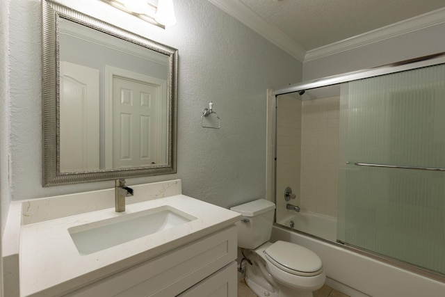 2007 Bayshore Dr, Niceville, FL 32578 - full bathroom with a textured wall, crown molding, vanity, and enclosed tub / shower combo
