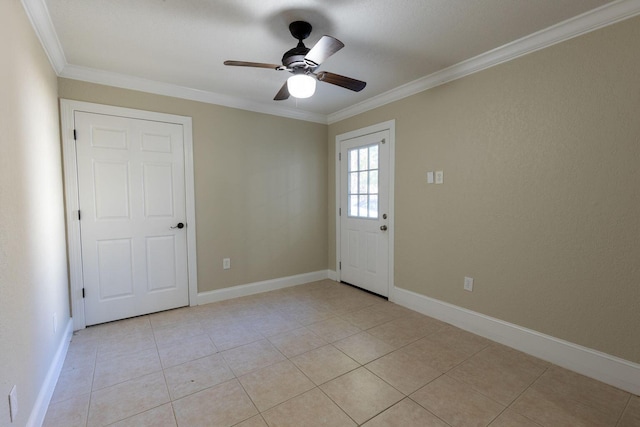 2007 Bayshore Dr, Niceville, FL 32578 - empty room with ornamental molding, a ceiling fan, and light tile patterned floors