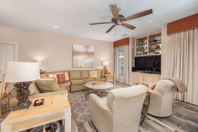 9815 US Highway 98 Unit 34, Miramar Beach, FL 32550 - living area with light wood-type flooring, a ceiling fan, and recessed lighting